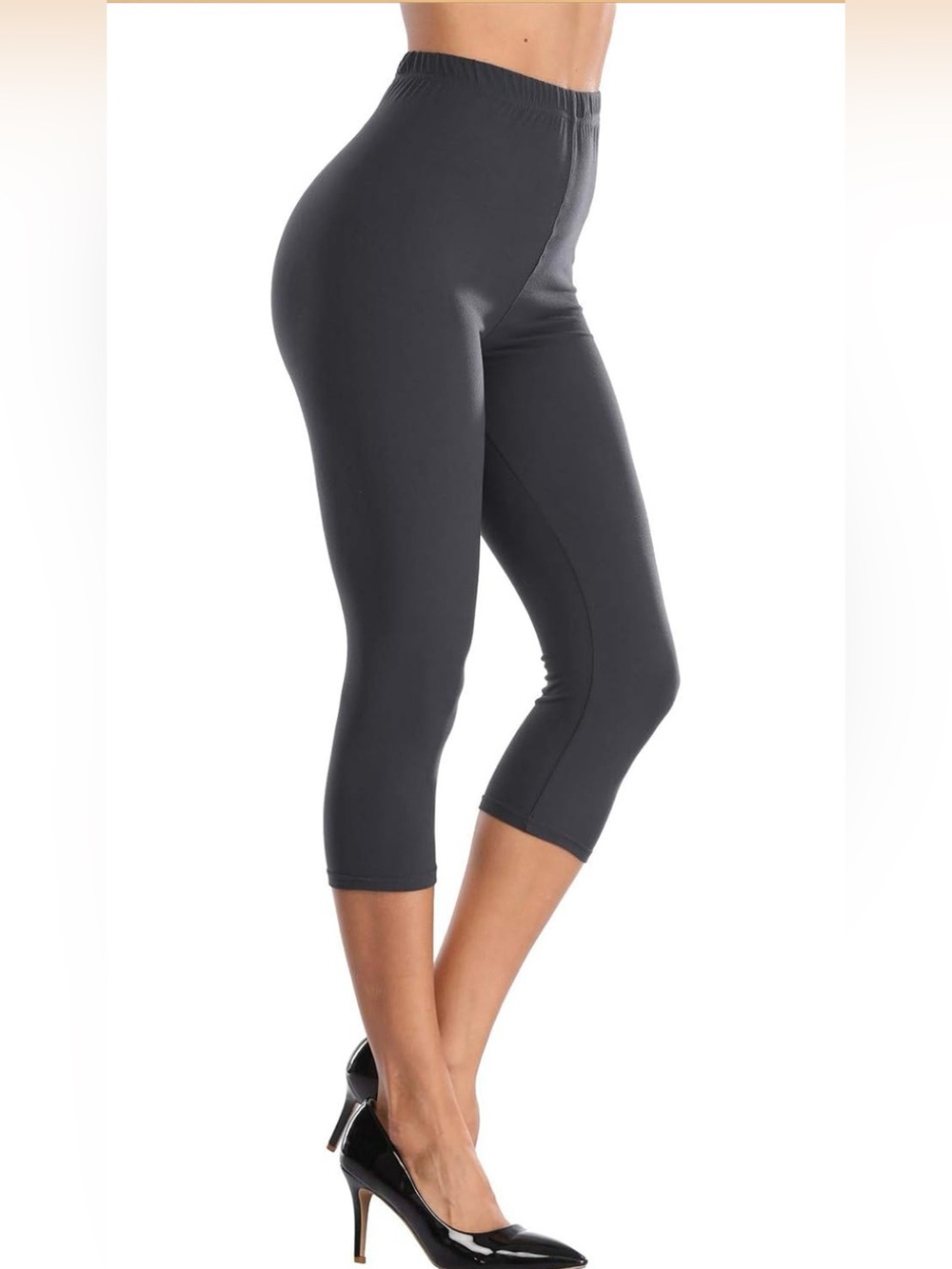 Kotii Dark Gray High Waist Capri Leggings One Size